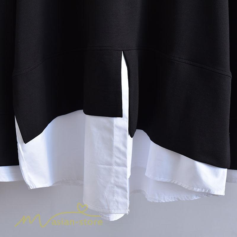 パーカー | 重ね着風トレーナー レディース 長袖 トップス カジュアル スウェット 無地 ゆったり トレーナー きれいめ 可愛い フリーサイズ トップス カットソー