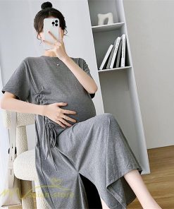 ワンピース | マタニティ妊婦服 レディース 無地 シンプル ゆったり 半袖 ゆるロングTシャツ クルーネック 薄手 マタニティウェア 夏 新作 お出かけ