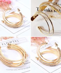 その他アクセサリー | 大ぶり ビジューピアス シルバー フープピアス 3連 リング ストーン きれいめ ゴールド