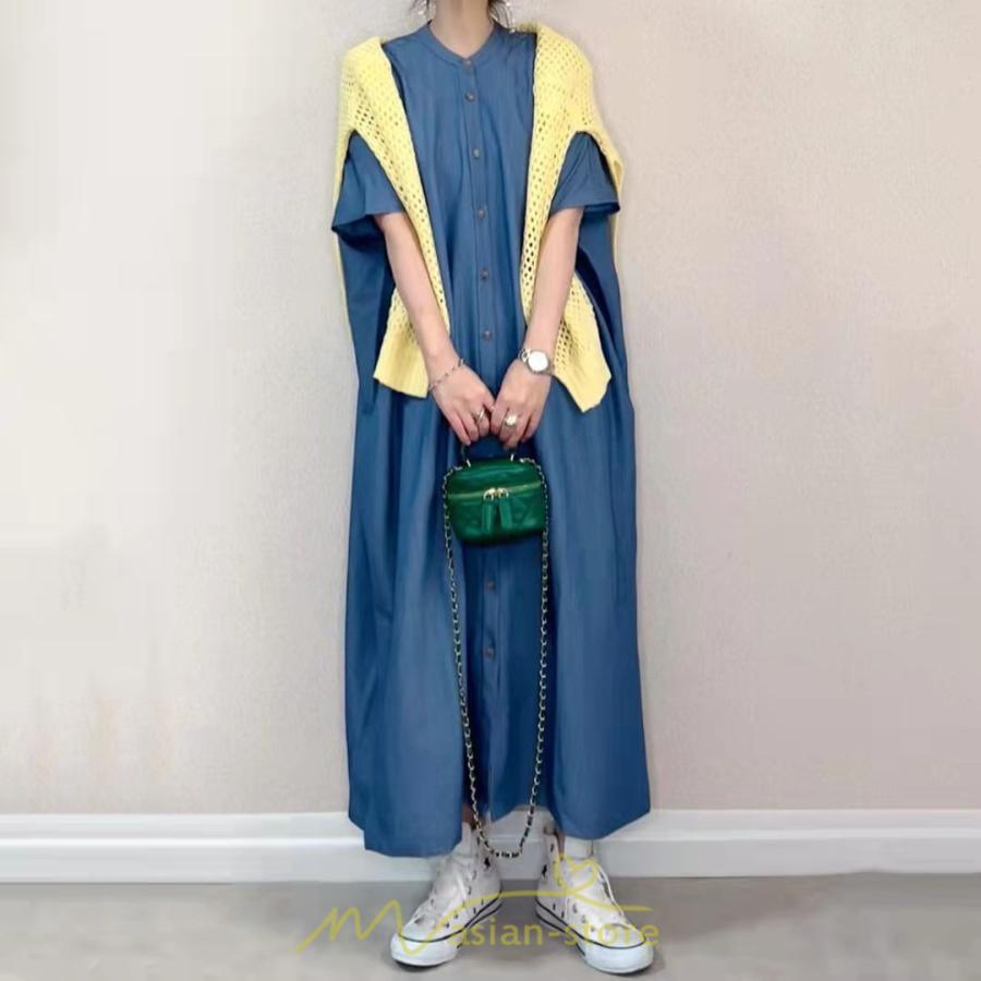 マキシ | シャツワンピース 大きいサイズ ロングワンピース 半袖 羽織り 五分袖 夏服 レディース オーバーサイズ ゆったり 無地 30代40代 シャツ ワンピース 可愛い