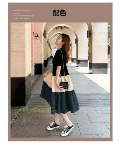 ミディアム | フレアワンピース 半袖 夏物 レディース ロングワンピース ミモレ丈 ギャザー Aラインワンピース 揺れる 大人 切り替え 20代30代 可愛い