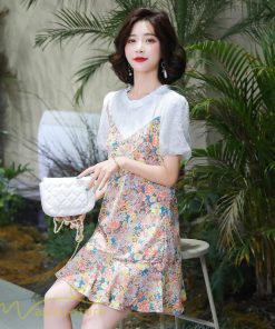 ミディアム | ワンピース レディース 花柄 きれいめ 重ね着風 おしゃれ 上品 夏 新作 ひざ上 ショート丈 カジュアル ミニワンピース 20代 40代 お出かけ 大人 30代 半袖