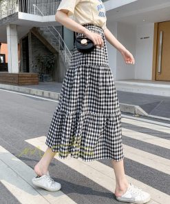 スカート | チェック柄 ロング丈 フレア ボトムス レディース おすすめ おしゃれ ブラック フリーサイズ カジュアル お出かけ 通勤通学 着痩せ 20代30代40代50代