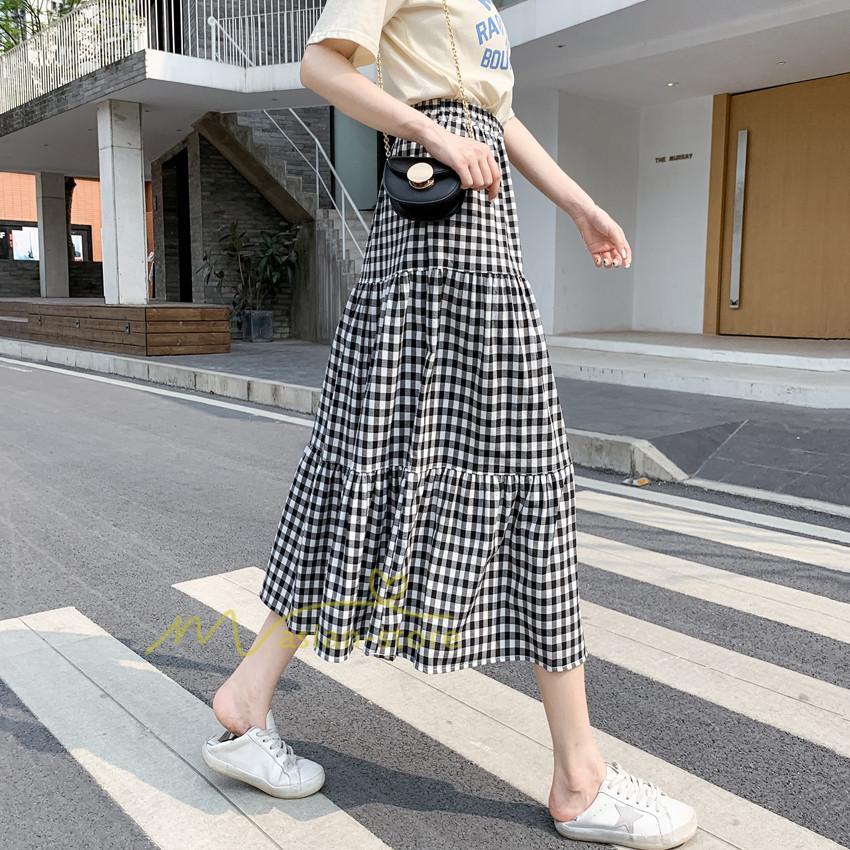 スカート | チェック柄 ロング丈 フレア ボトムス レディース おすすめ おしゃれ ブラック フリーサイズ カジュアル お出かけ 通勤通学 着痩せ 20代30代40代50代
