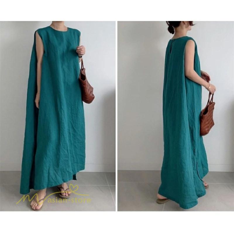 ノースリーブ | ワンピース レディース 40代 マキシワンピース 無地 ロングワンピース 着回し 着痩せ きれいめ ゆったり 40代 20代 体型カバー 30代 送料無料