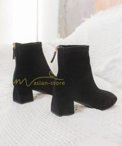 ショートブーツ | ブーティー ブーツ レディース シューズ 靴 太ヒール チャンキーヒール スエードブーツ くつ 後ろファスナー 美脚 春秋冬 大人 黒靴 スエード調