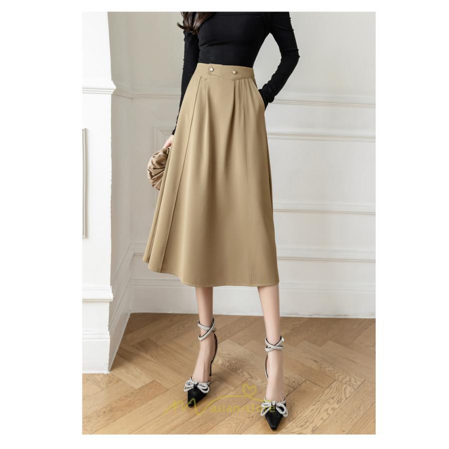 スカート | レディース ボトムス ロング丈 ミモレ丈 Aライン 楽チン 大人 きれいめ 20代 30代 40代 通勤 脚長効果 OL オシャレ 上品 ビジネス オフィス