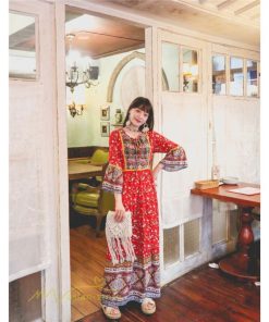 マキシ | ワンピース 長袖 レディース ロング丈 コットン Aライン ゆったり 体型カバー 大人 可愛い ナチュラル 春 夏 秋 海外旅行 フェミニン 着痩せ Vネック エスニック