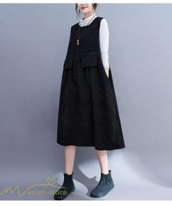 ノースリーブ | ワンピース 秋 冬 レディース 無地 可愛い 新作 丸首 コーデュロイ ひざ丈 ミディアムワンピース ゆったり シンプル ゆるワンピース プルオーバー