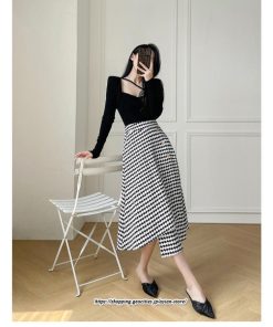スカート | ロングきれいめ レディース ロング丈 Aライン 20代 30代 40代 50代 秋 冬 千鳥格柄 細見え 可愛い ハイウエスト お出かけ 高見え