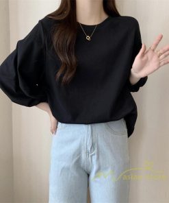 tシャツ・カットソー | 7分袖Tシャツ レディース Tシャツ 夏服 秋物 夏秋物 トップス 夏秋服 パフスリーブ ゆったり 無地 丸首 秋コーデ 春夏秋 可愛い 20代30代 40代50代 夏コーデ