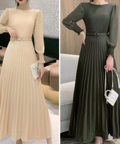 ドレス | プリーツ ワンピース ウエストマーク上品