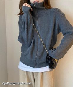 カーディガン | ニットレディース トップス リブニット ジップアップ ハイネック 羽織り 長袖 カーディガン ジャケット ライトアウター ニット セーター