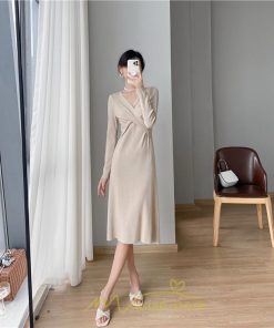 ニットワンピース | 二ットワンピース レディース ニットワンピ Vネック 長袖 トップス チュニック ロング丈 ミモレ丈 着痩せ 秋 冬 コーデ 20代30代40代 フェミニン 上品 大人