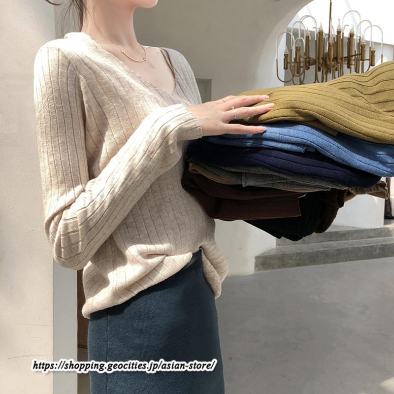 ニット・セーター | カットソー ニット レディース リブニット 長袖 秋冬 春 トップス スリム ストレッチ インナー 無地 着痩せ プルオーバー 長袖カットソー 長袖ニット 通学通勤
