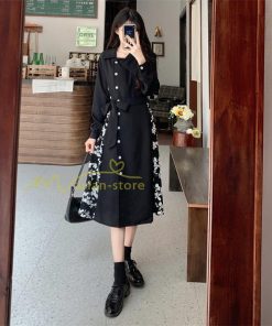 マキシ | ロングワンピース 秋物 レディース ミモレ丈 Aラインワンピース 切り替え フェイク レイヤード風 シャツワンピ お呼ばれワンピース 30代40代 着やせ 重ね着風