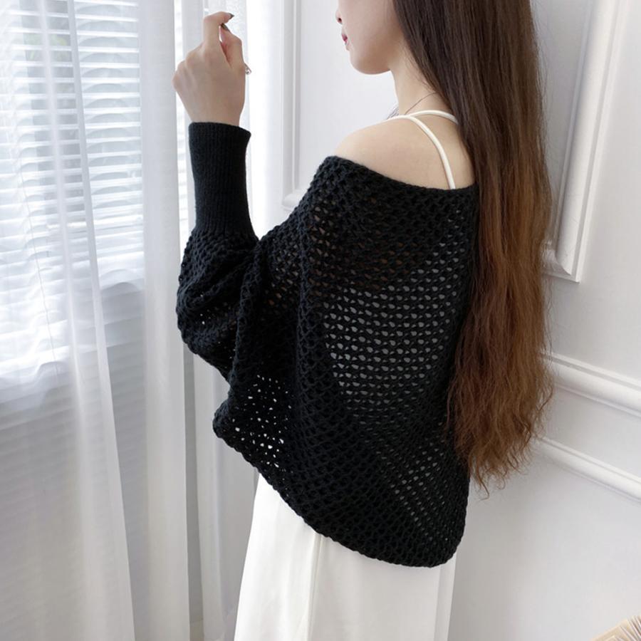 透かし編みトップス | ニットカーディガン レディース ショール