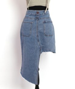 ひざ丈スカート | デニムスカート レディース ダメージ加工