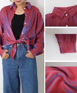 カーディガン | 光沢 サテン 春 レディース ブラウス ロングシャツ 夏 トップス 長袖 カラーシャツ レトロデザイン