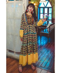 マキシ | ワンピース レディース 春夏 マキシワンピース 長袖ワンピース 綿麻 無地 Aライン フレアワンピース ハイウェスト エスニック ボヘミア風 ロング リゾート