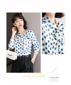 シャツ・ブラウス | ブラウス レディース シャツ トップス リボン 長袖 シフォン オフィス ドット柄 おしゃれ 高級感 ゆったり 日常 体型カバー デート 外出 通勤 着痩せ