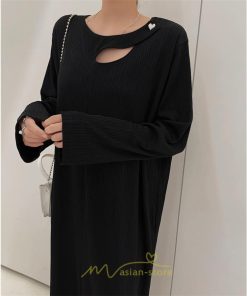 マキシ | 秋ワンピース 黒ワンピース ロングワンピース 秋物 レディース ワンピース 長袖ワンピース 30代40代 裾スリット 着痩せ 秋服 大人 通学通勤 無地 大きいサイズ