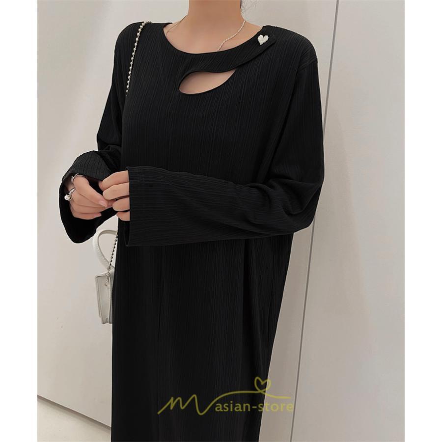 マキシ | 秋ワンピース 黒ワンピース ロングワンピース 秋物 レディース ワンピース 長袖ワンピース 30代40代 裾スリット 着痩せ 秋服 大人 通学通勤 無地 大きいサイズ