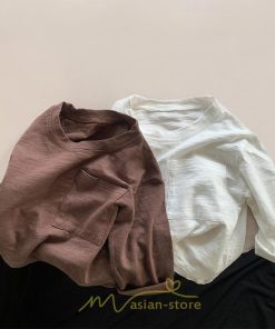 衣装 服 | 子供服 子ども服 こども服 キッズ 長袖tシャツ 女の子 男の子 長袖 トップス ロンT クルーネック コットン 高品質 保育園 胸ポケット シンプル 無地 可愛い