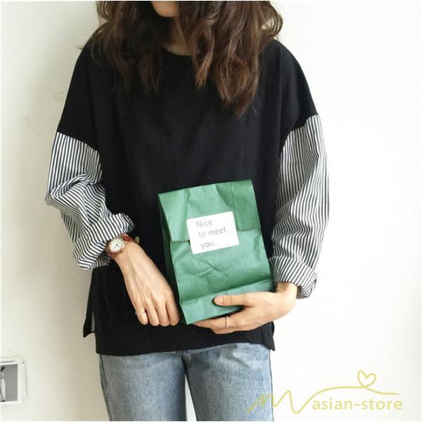tシャツ・カットソー | Tシャツ レディース カットソー 長袖 シャツ 切り替え 可愛い スリット 体型カバー 夏服 春物 秋物 20代30代40代 トップス 黒 白 シンプル 学生 大人 女の子