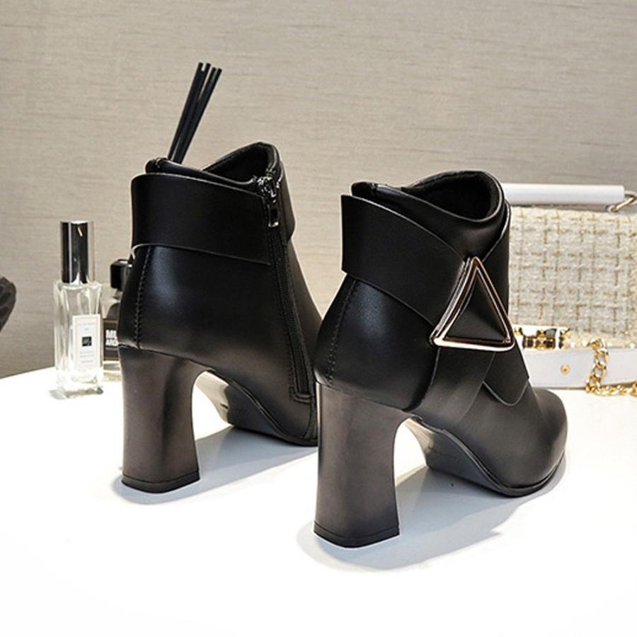 パンプス | ポインテッドトゥ ショートブーツ レディース チャンキーヒール ブーツ サイドファスナー ブーティ 太ヒール 歩きやすい