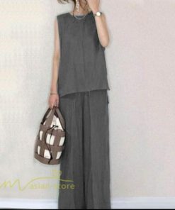 セットアップ | レディース 夏新作 無地 薄手 ワイドパンツ キャミソール ノースリーブ 薄手 上下セット ロングパンツ ガウチョパンツ ルームウェア 可愛い