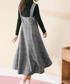 オールインワン | スカート ワンピース ロング 秋冬 チェック ジャンパースカート サロペット オールインワン 大人 グレンチェック