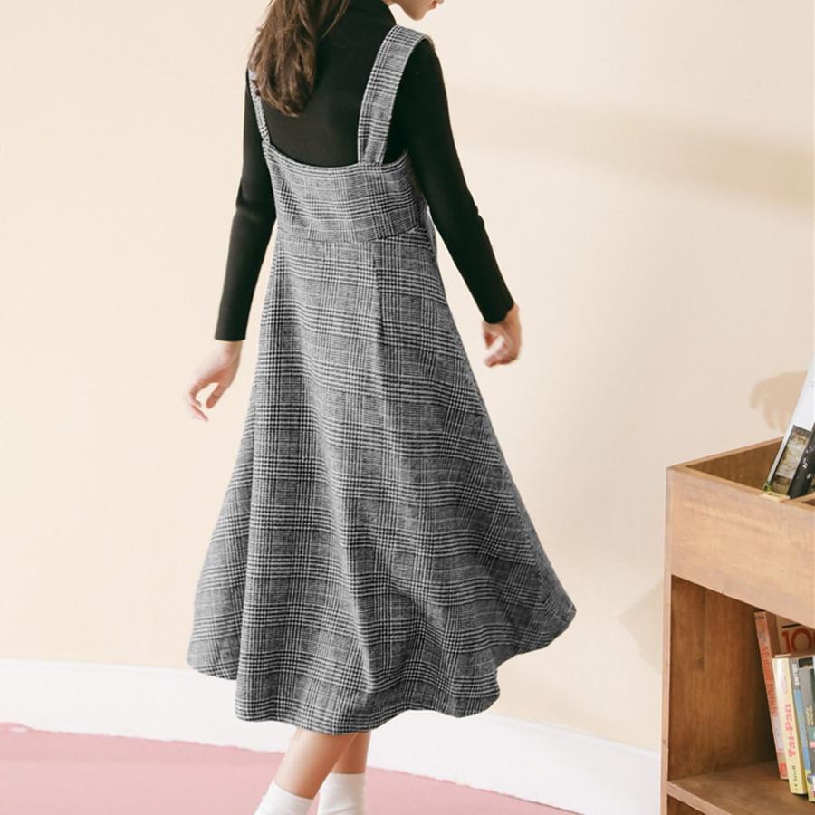 オールインワン | スカート ワンピース ロング 秋冬 チェック ジャンパースカート サロペット オールインワン 大人 グレンチェック