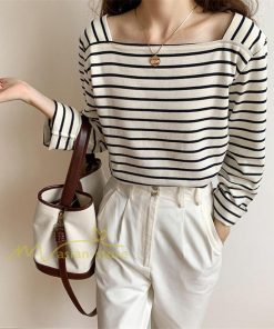 ｔシャツ・カットソー | 長袖 Tシャツ カットソー レディース シャツ 袖 ストライプ 韓国ファッション トップス 通勤通学 カジュアル 着回し 上品 夏物 ゆったり お出かけ 20代30代40代