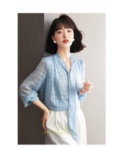 シャツ・ブラウス | ブラウス シャツ 秋 秋服 レディース 蝶結び チェック柄 春 秋 新作 シフォン 長袖 ゆったり 可愛い キレイめ エレガント おしゃれ お出かけ 通勤 カジュアル