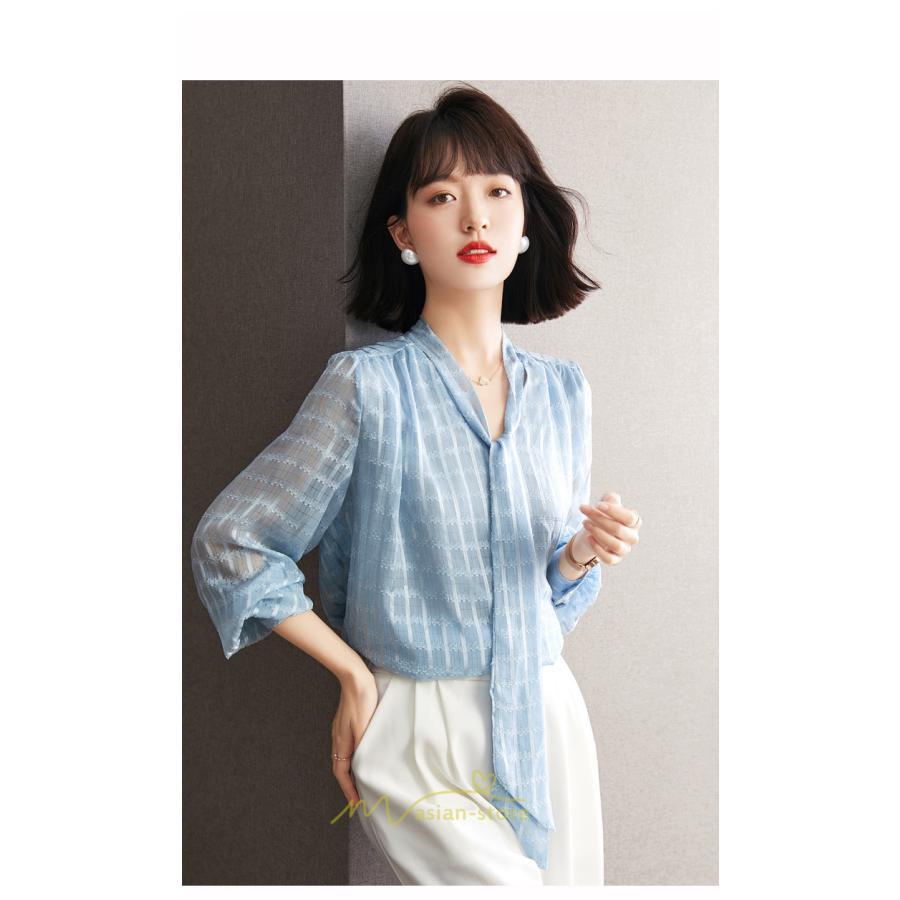 シャツ・ブラウス | ブラウス シャツ 秋 秋服 レディース 蝶結び チェック柄 春 秋 新作 シフォン 長袖 ゆったり 可愛い キレイめ エレガント おしゃれ お出かけ 通勤 カジュアル