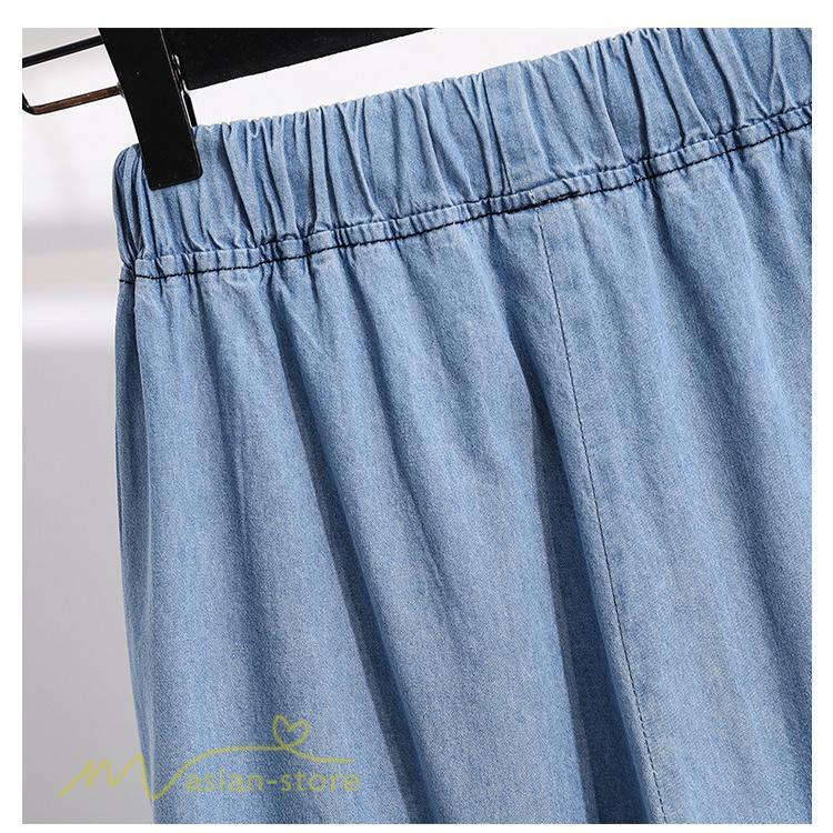 ジーンズ、デニム | ワイドパンツ レディース ガウチョパンツ デニム ゆったり デニムパンツ ジーンズ ジーパン 薄手 春秋コーデ 大きいサイズ ひも付き 女性着 日常感 上品 着回し