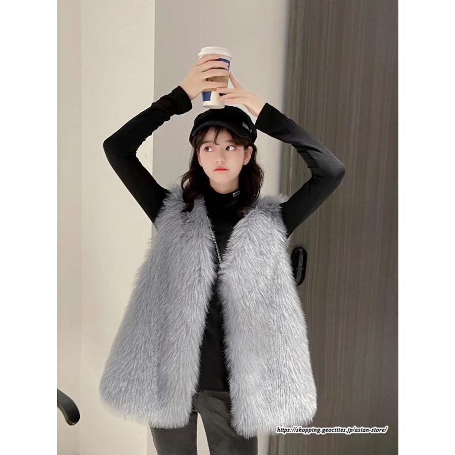 ベスト | ボリュームフェイクファーファー毛皮レディース 冬 フェイクファー 毛皮コート アウター ノースリーブ ふわふわ 秋冬 前開き ジレ