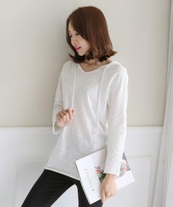 ｔシャツ・カットソー | Tシャツ レディース 長袖tシャツ ロンT カットソー プルオーバー ロングtシャツ ロンティー ルームウエア シンプル ゆったり 無地 フード付き 春秋