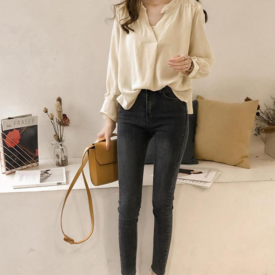 シャツ・ブラウス | 大人 夏 トップス ブラウス オフィス シャツブラウス 長袖 春 フォーマル おしゃれ Vネックブラウス ゆったり レディース