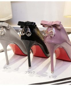 パンプス | レディース 美脚ハイヒール 黒 靴 ポインテッドトゥ リボン