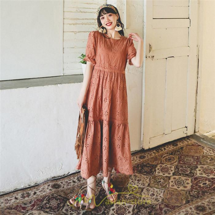 マキシ | ワンピース 夏 レース 半袖 ロングワンピ ワンピ ロング丈ワンピース ロングワンピース 無地 可愛い ナチュラル きれいめ 外出 大人 お出かけ かわいい 着痩せ
