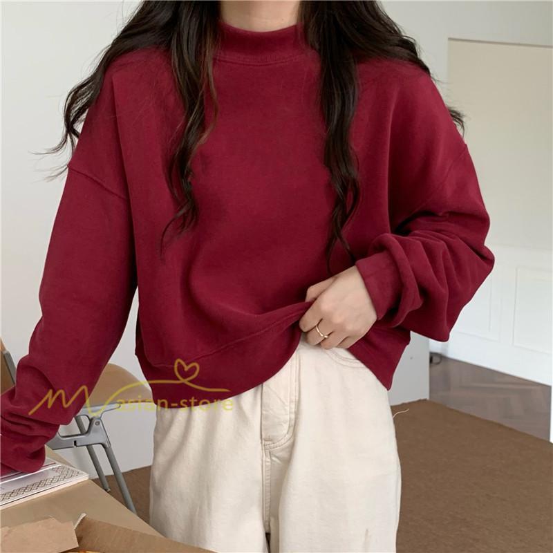 パーカー | 長袖トレーナー レディース トップス 無地 可愛い トレーナー 新作 長袖 スウェット モックネック ハイネック 秋冬 お出かけ コーデ カジュアル ゆったり