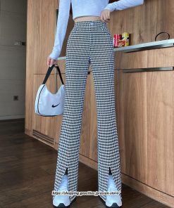 チノ・テーパード・ジョガー・スキニーパン | パンツ レディース フレアパンツ ロングパンツ 千鳥格柄 スリット カジュアル ハイウエスト ワイドパンツ トレンド おしゃれ 送料無料 楽ちん お出かけ かわいい