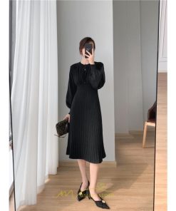 ニットワンピース | レディース 冬 きれいめ ロング おしゃれ 秋冬 長袖 送料無料 着痩せ 無地 通勤 提灯袖 可愛い パフスリーブ 20代30代40代50代