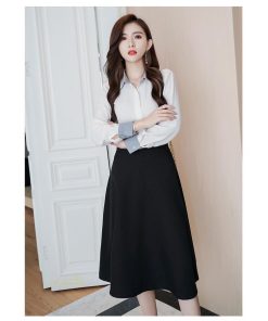 スカート | Aラインフレアビジネスフォーマル OL オフィス 黒ハイウエスト エレガント ヒップアップ シルエット 着痩せ