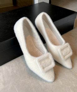 ショートブーツ | もこもこ温かい パンプス 綿毛 靴 ぺたんこ靴 大人 シューズ レディース 通勤 浅口