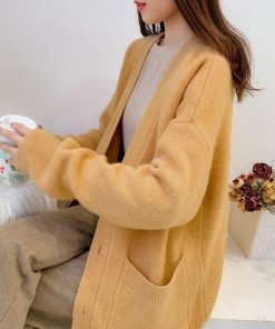 カーディガン | アウター ゆったりVネック ポケット付き 体型カバー 羽織 カーデトップス 無地 おしゃれ ニットレディース