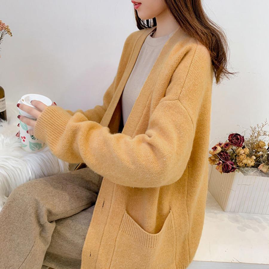 カーディガン | アウター ゆったりVネック ポケット付き 体型カバー 羽織 カーデトップス 無地 おしゃれ ニットレディース