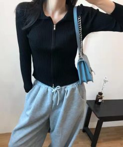 ニット・セーター | リブニットトップスレディースジップアップ